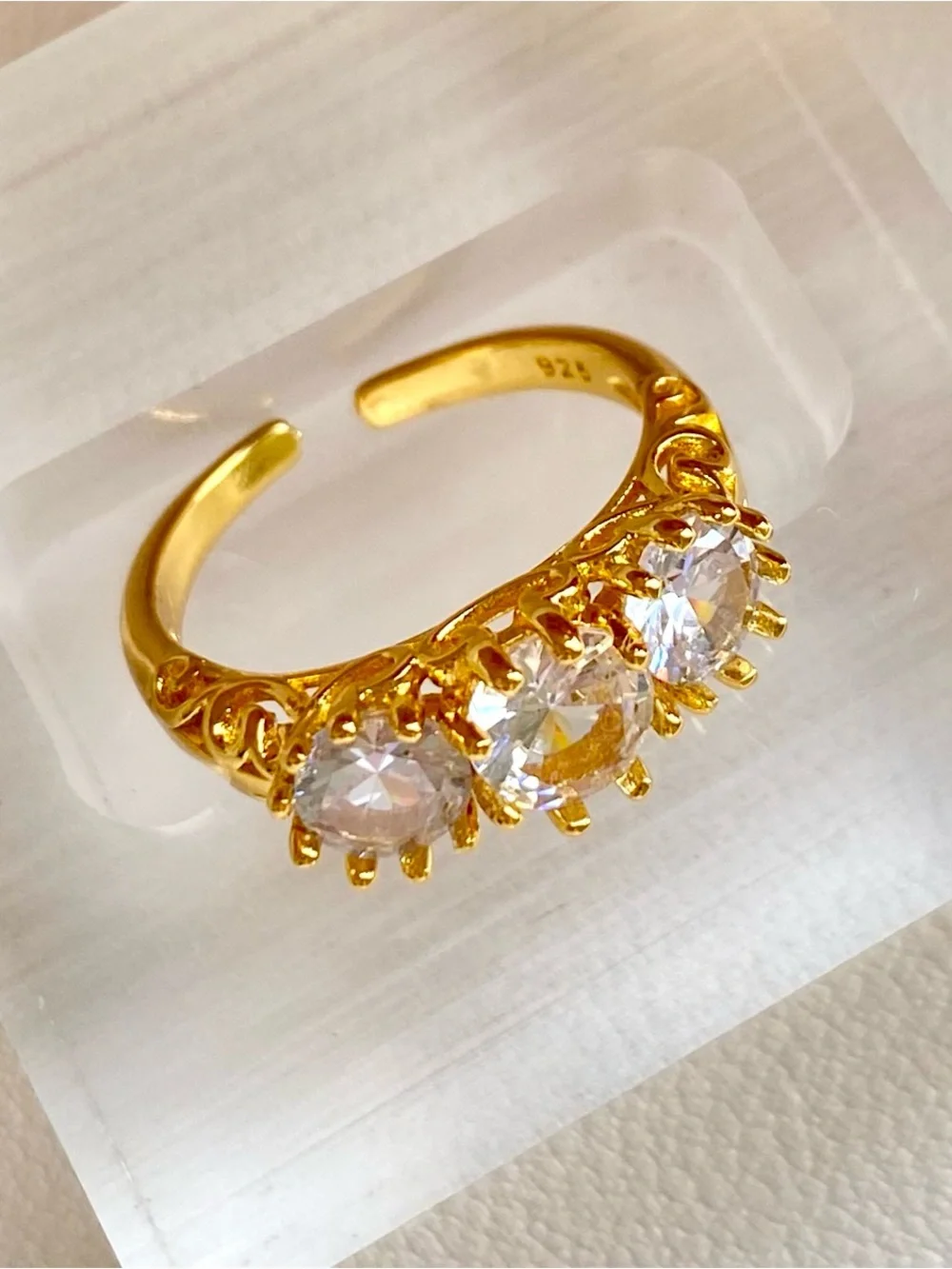 Gold Three-Stone Cubic Zirconia Ring - Clear